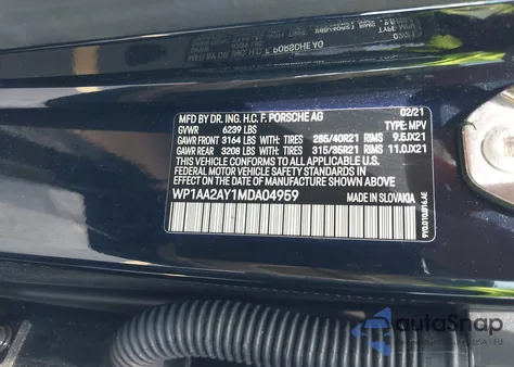 2021 Porsche Cayenne из США, поврежденный, VIN WP1AA2AY1MDA04959